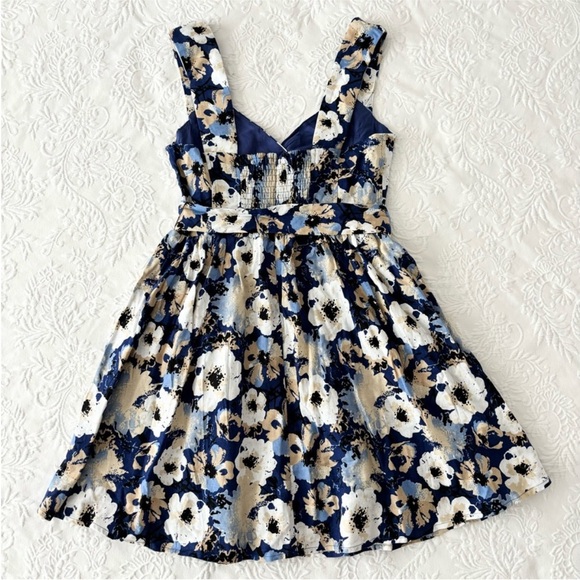 NWOT Lulus Sunny Attraction Navy Floral Linen Bustier Belted Mini Dress Small - Picture 5 of 8